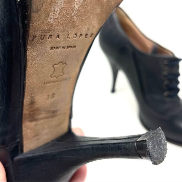PURA Lopez Black Leather Heeled Oxfords Size 38 Made in Spain (like Chie Mihara) - Picture 9 of 10